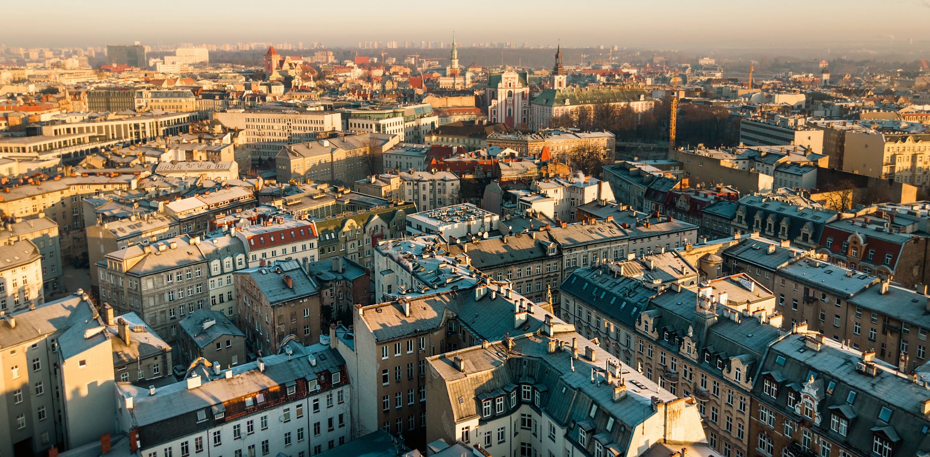 Captivating aerial view of Poznań's historic skyline showcasing its beautiful architecture.