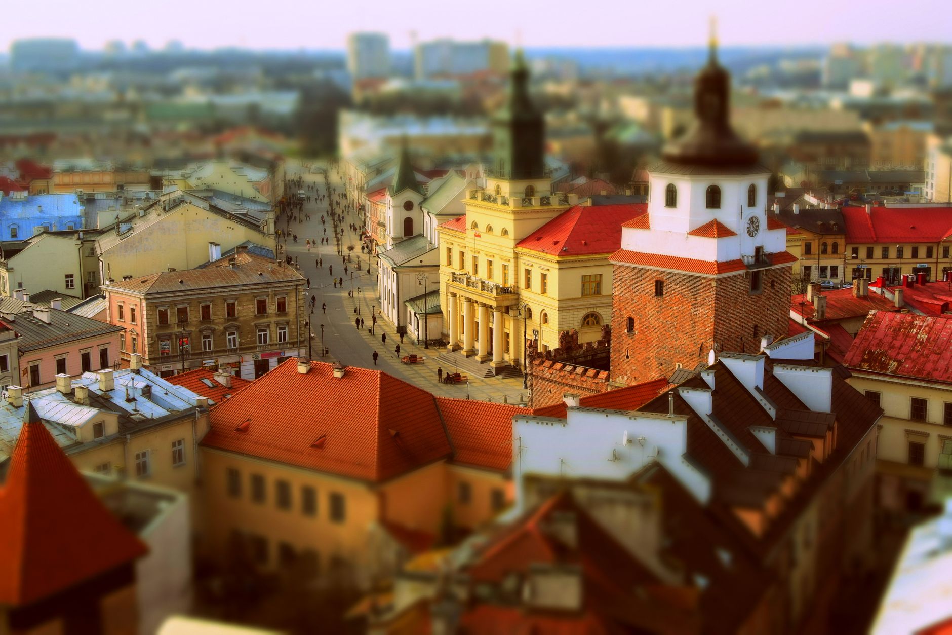 Aerial view capturing the historic charm and architecture of Lublin's Old Town in Poland.